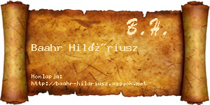 Baahr Hiláriusz névjegykártya